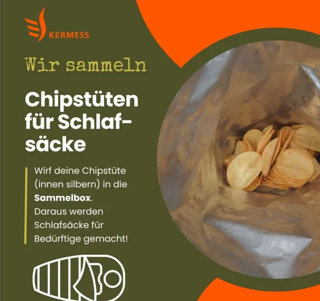 Kermess - Privatschule in München / Aktion Chipstüten für Schlafsäcke
